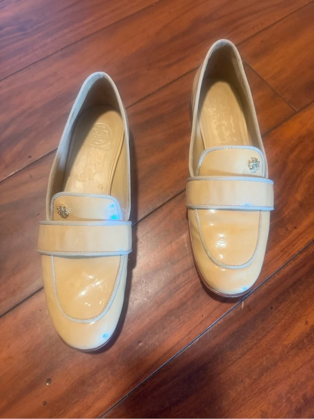 Tory Burch Beige Patent Leather Penny Loafers